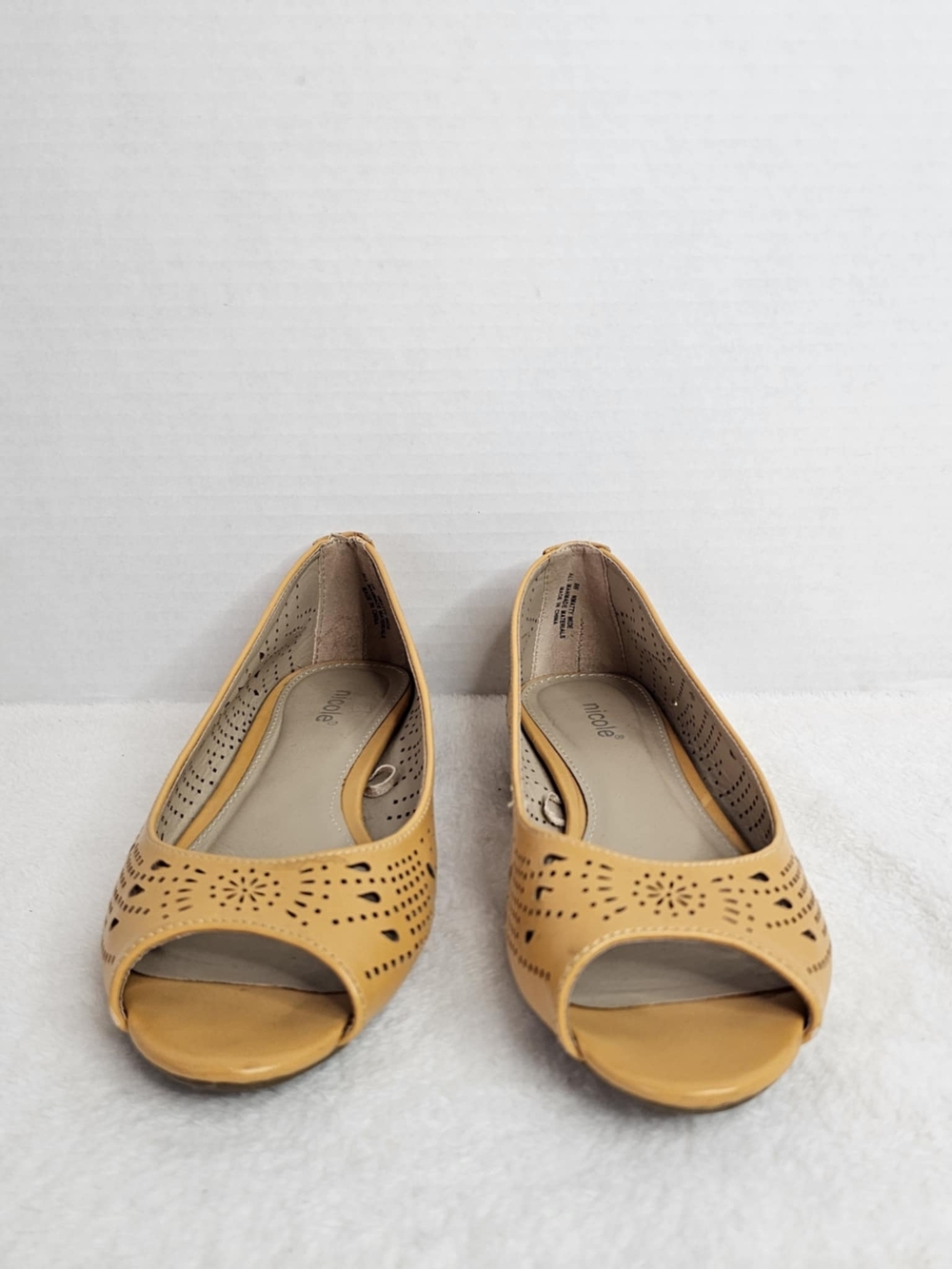 Nicole Women's Open-Toe Laser-Cut Flats in Mustard Yellow - Picture 10 of 13